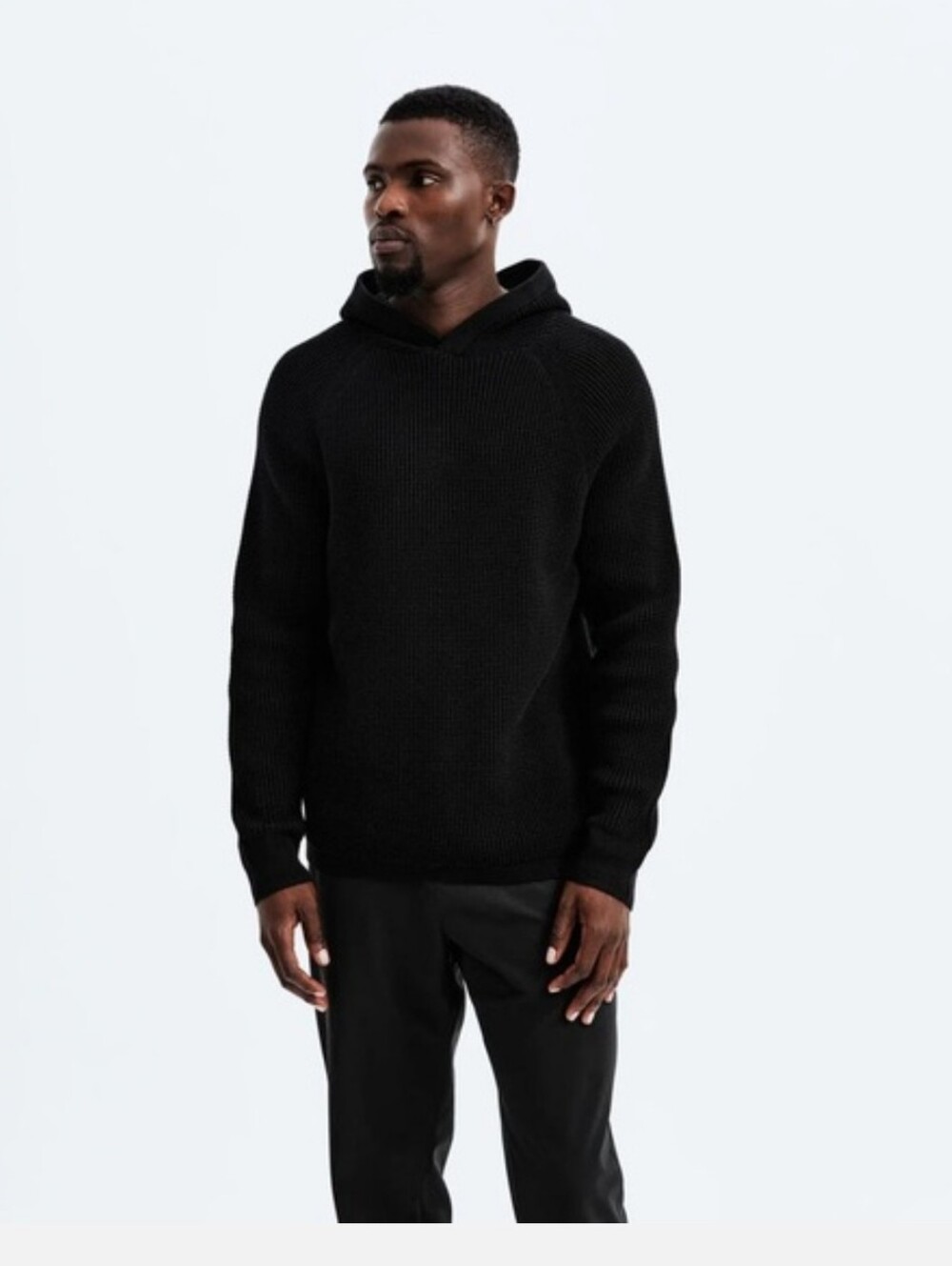 Reigning Champ Supima Knit Anthem Hoodie Thermal Waffle Black Men's L